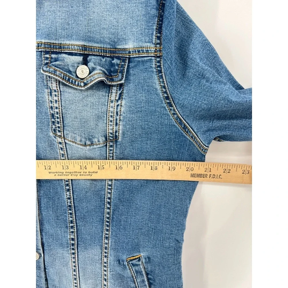 LuLaRoe Jaxon Denim Jacket XL Southwestern Aztec Knit Back Panel Boho Western